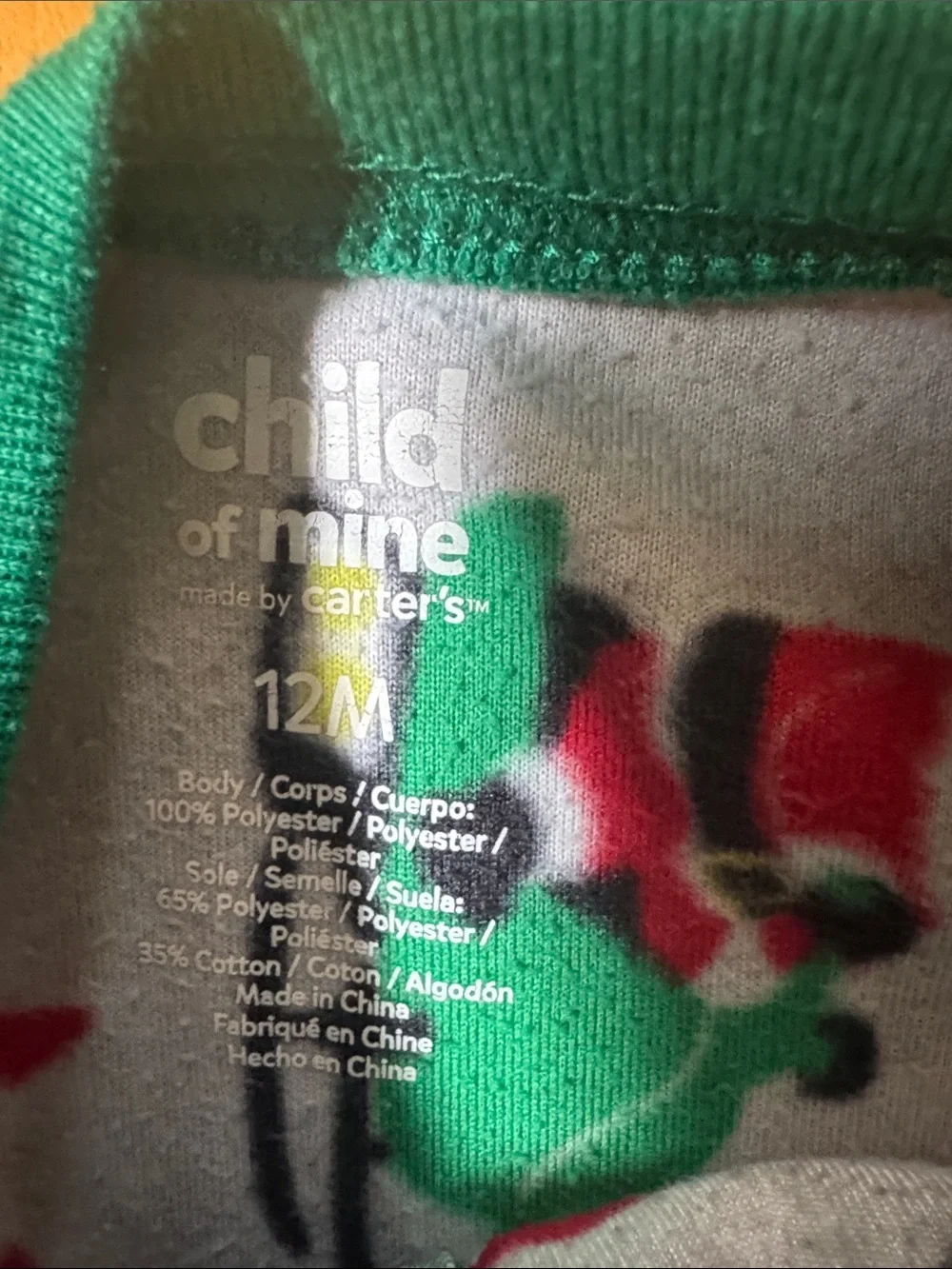Carter’s Kids Holiday Santa Sled Footed One-Piece Pajama - Green & Red size 12M